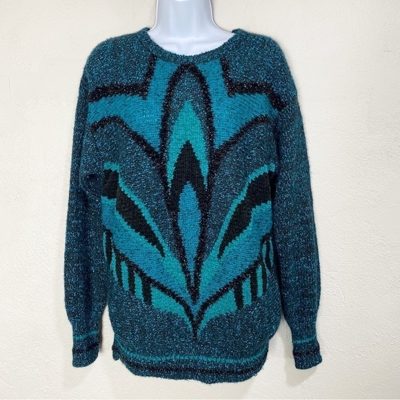 VINTAGE 80s BELDOCH POPPER Metallic Chunky Knit Pullover Sweater Holiday Medium - Picture 1 of 6